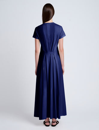 Proenza Schouler back image of model wearing Noelle Dress in Jersey in dark ink