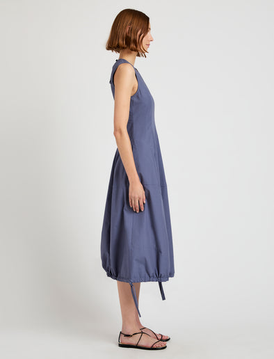 Proenza Schouler Side full length image of model wearing Marley Dress in Brushed Poplin in Slate