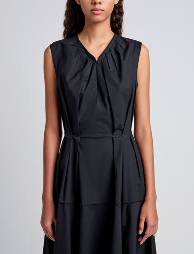 Proenza Schouler Detail image of model wearing Kailey Dress in Stretch Poplin in Black