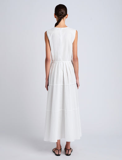 Proenza Schouler Back full length image of model wearing Kailey Dress in Stretch Poplin in White