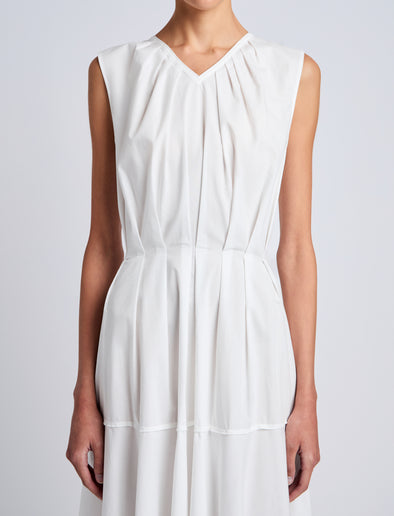 Proenza Schouler Detail image of model wearing Kailey Dress in Stretch Poplin in White