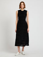 Proenza Schouler Front full length image of model wearing Laura Dress in Textured Cotton in Black