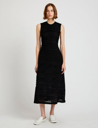 Proenza Schouler Front full length image of model wearing Laura Dress in Textured Cotton in Black