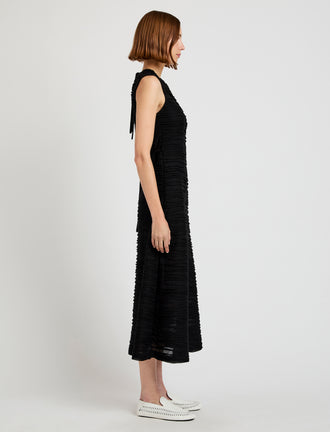 Proenza Schouler Side full length image of model wearing Laura Dress in Textured Cotton in Black