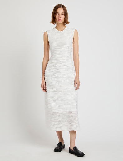 Proenza Schouler Front full length image of model wearing Laura Dress in Textured Cotton in White