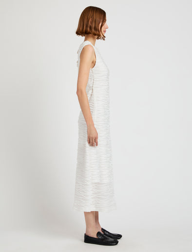Proenza Schouler Side full length image of model wearing Laura Dress in Textured Cotton in White