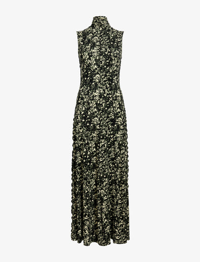 Proenza Schouler flat image of Valentina Dress in Printed Jersey in black/lemon