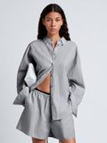 Proenza Schouler front cropped image of model wearing Caroline Shirt in Linen Shirting in grey melange