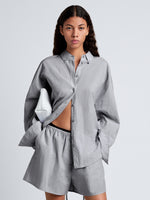 Proenza Schouler front cropped image of model wearing Caroline Shirt in Linen Shirting in grey melange