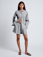 Proenza Schouler front image of model wearing Caroline Shirt in Linen Shirting in grey melange