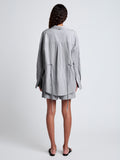 Proenza Schouler back image of model wearing Caroline Shirt in Linen Shirting in grey melange