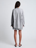 Proenza Schouler back image of model wearing Caroline Shirt in Linen Shirting in grey melange