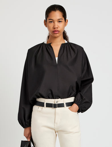 Proenza Schouler Front cropped image of model wearing Wendy Top in Tech Poplin in Black