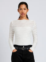 Proenza Schouler Front cropped image of model wearing Paloma Top in Textured Cotton in White
