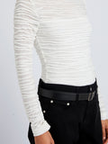 Proenza Schouler Detail image of model wearing Paloma Top in Textured Cotton in White