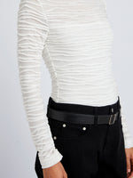 Proenza Schouler Detail image of model wearing Paloma Top in Textured Cotton in White