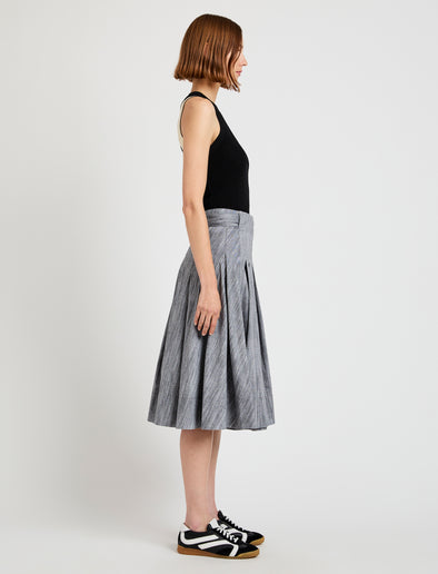Proenza Schouler side image of model wearing Peters Skirt in Melange Cotton in black/white melange