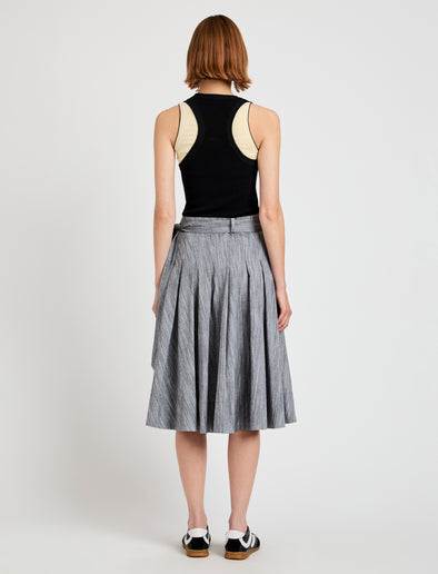 Proenza Schouler back image of model wearing Peters Skirt in Melange Cotton in black/white melange