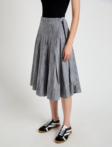 Proenza Schouler detail image of model wearing Peters Skirt in Melange Cotton in black/white melange