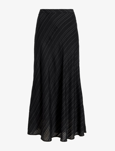 Proenza Schouler flat image of Kaia Skirt in Woven Stripe Flou in black/chalk