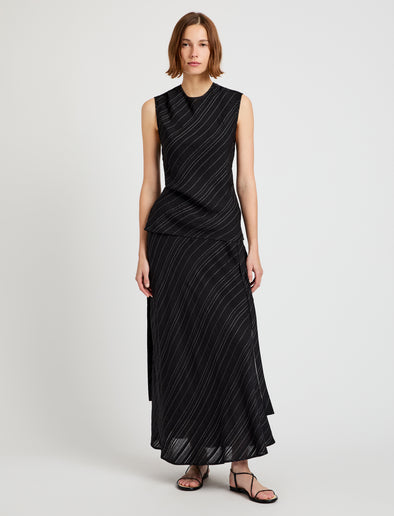 Proenza Schouler front image of model wearing Kaia Skirt in Woven Stripe Flou in black/chalk