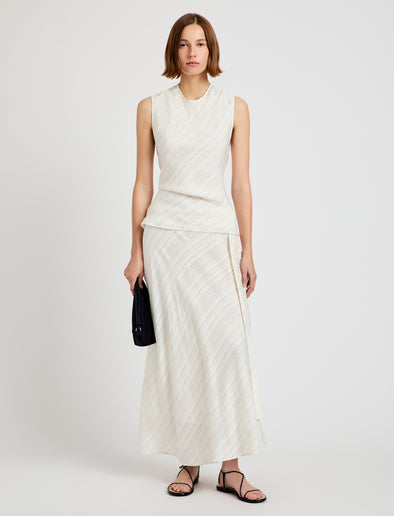 Proenza Schouler front image of model wearing Kaia Skirt in Woven Stripe Flou in chalk/black