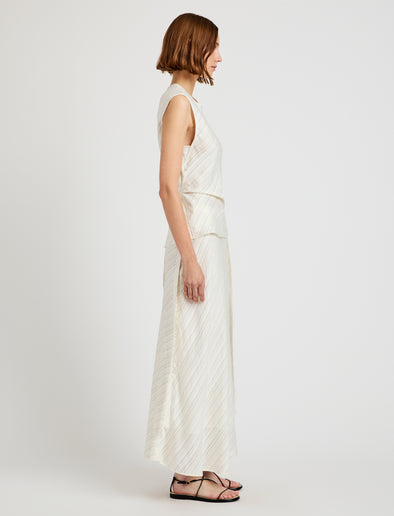 Proenza Schouler side image of model wearing Kaia Skirt in Woven Stripe Flou in chalk/black