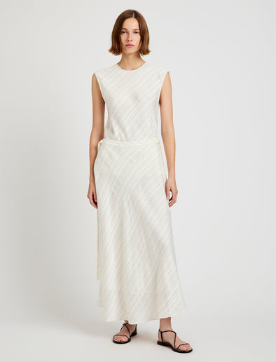 Proenza Schouler front image of model wearing Kaia Skirt in Woven Stripe Flou in chalk/black