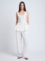 Proenza Schouler Front full length image of model wearing Barrett Pant in Stretch Poplin in White