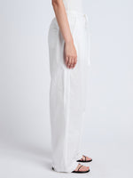 Proenza Schouler Cropped Side image of model wearing Barrett Pant in Stretch Poplin in White