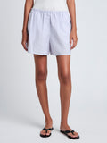 Proenza Schouler Cropped front image of model wearing Jana Short in Linen Shirting in Light Oxford Melange