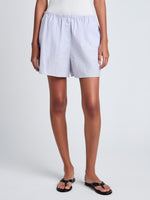 Proenza Schouler Cropped front image of model wearing Jana Short in Linen Shirting in Light Oxford Melange