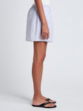 Proenza Schouler Cropped side image of model wearing Jana Short in Linen Shirting in Light Oxford Melange