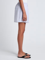 Proenza Schouler Cropped side image of model wearing Jana Short in Linen Shirting in Light Oxford Melange