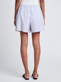 Proenza Schouler Cropped back image of model wearing Jana Short in Linen Shirting in Light Oxford Melange
