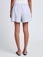 Proenza Schouler Cropped back image of model wearing Jana Short in Linen Shirting in Light Oxford Melange