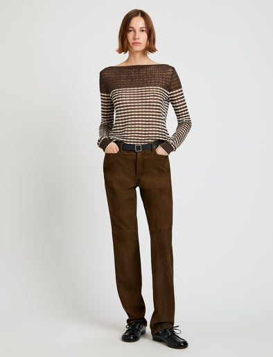 Proenza Schouler Front full length image of model wearing Maxine Pant in Suede in Wood
