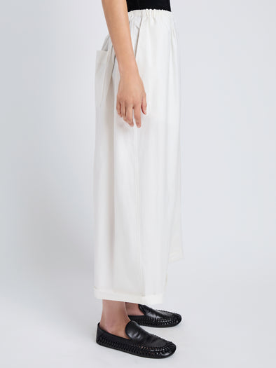 Proenza Schouler Detail image of model wearing Kayla Pant in Brushed Poplin in White