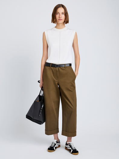Proenza Schouler Front full length image of model wearing Dori Pant in Fine Herringbone in Wood