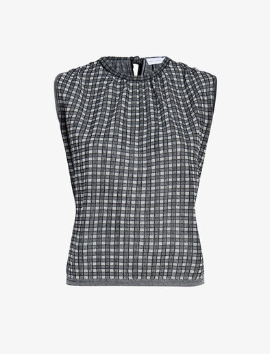 Proenza Schouler flat image of Bradley Crewneck in Plaid Knit in off white/black
