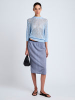 Proenza Schouler front image of model wearing Lori Knit Skirt in Plaid Knit in off white/denim
