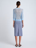 Proenza Schouler back image of model wearing Lori Knit Skirt in Plaid Knit in off white/denim
