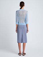 Proenza Schouler back image of model wearing Lori Knit Skirt in Plaid Knit in off white/denim