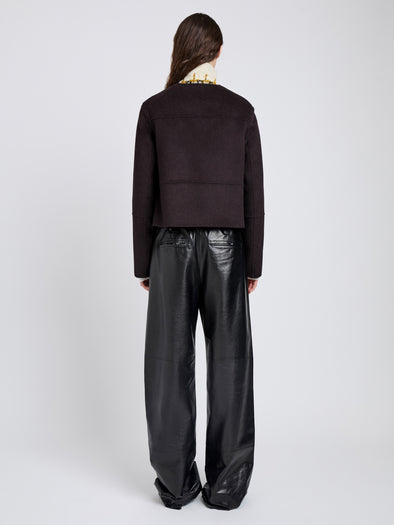 Proenza Schouler Back full length image of model wearing Courtney Jacket in Double Face Wool in Hickory