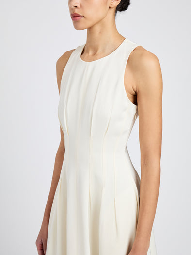 Proenza Schouler Detail image of model wearing Bronwyn Dress in Merino Wool Twill in Bone