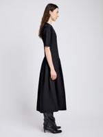 Proenza Schouler Side full length image of model wearing Ainsley Dress in Tech Cotton in Black