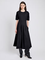 Proenza Schouler Front full length image of model wearing Ainsley Dress in Tech Cotton in Black