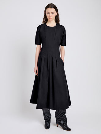 Proenza Schouler Front full length image of model wearing Ainsley Dress in Tech Cotton in Black