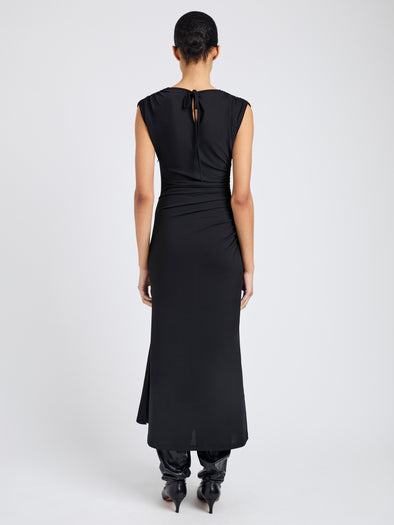 Proenza Schouler Back full length image of model wearing Mimi Dress in Crepe Jersey in Black