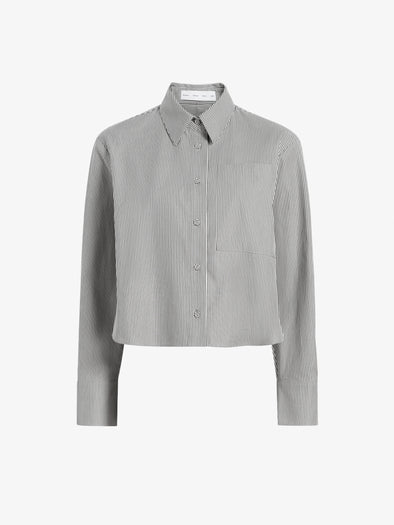 Proenza Schouler Still Life image of Olive Shirt in Stripe Cotton in Parchment, dark teal